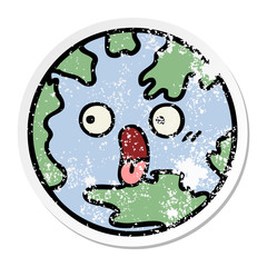 distressed sticker of a cute cartoon planet earth