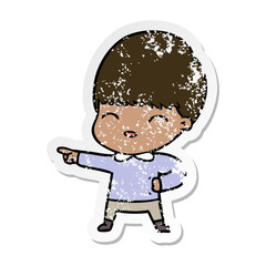 distressed sticker of a happy cartoon boy