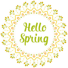 Green nature frame banner. Cute festive illustration. Abstract flowers.