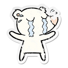 distressed sticker of a cartoon crying polar bear
