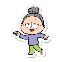 sticker of a cartoon happy old lady
