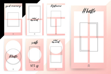 Set of 7 Bright editable template for Stories and Streams. Trendy fashion color. Vector illustration