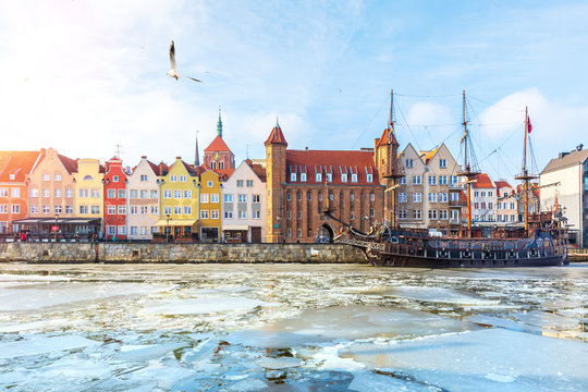 Gdansk sights, view from the winter Motlawa