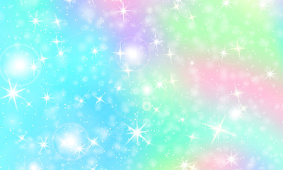 Unicorn rainbow background. Holographic sky