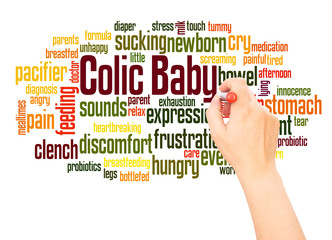 Colic baby word cloud hand writing concept