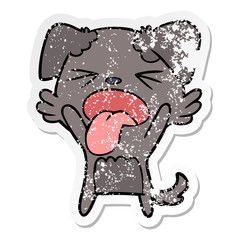 distressed sticker of a cartoon disgusted dog