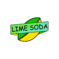 Logo for lime soda isolated on white background. Lemonade drink. Fast food concept. Vector cartoon flat design