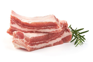 Veal Ribs with rosemary, close-up, isolated on white background