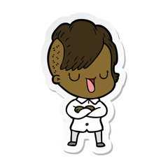 sticker of a cute cartoon girl with hipster haircut