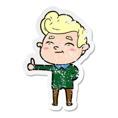 distressed sticker of a happy cartoon man