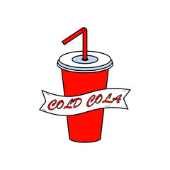 Soda cup with straw isolated on white background. Lemonade drink. Fast food concept. Vector cartoon design