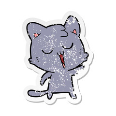 distressed sticker of a cartoon cat singing