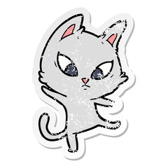 distressed sticker of a confused cartoon cat