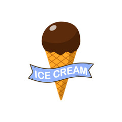 Ice cream isolated on white background. Sweet dessert with chocolate. Vector cartoon design