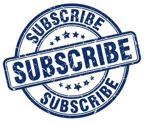 subscribe blue grunge round vintage rubber stamp