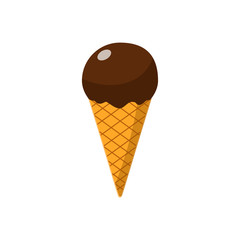 Ice cream isolated on white background. Sweet dessert with chocolate. Vector cartoon design