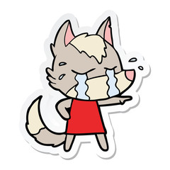sticker of a cartoon crying wolf
