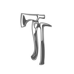 Axe and hammer isolated on white background