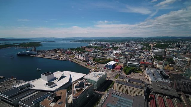 Aerial Norway Oslo June 2018 Sunny Day 15mm Wide Angle 4K Inspire 2 Prores  Aerial video of downtown Oslo in Norway on a beautiful sunny day with a wide angle lens.