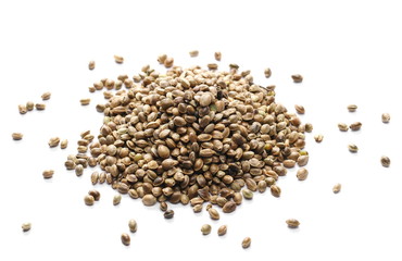 Hemp seeds isolated on white background