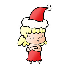 gradient cartoon of a indifferent woman wearing santa hat