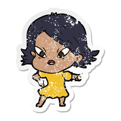 distressed sticker of a cartoon stressed woman