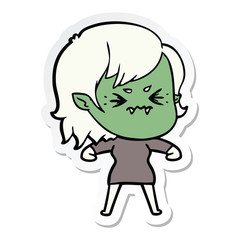 Obraz premium sticker of a annoyed cartoon vampire girl