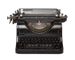 Old German typewriter. Produced in 1946. Isolated on white background.