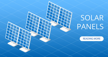 Landing website concept Solar panels for environmental protection vector 3D illustration isometric