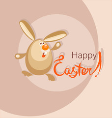 Easter bunny. Happy Easter. Design greeting card with a funny character.