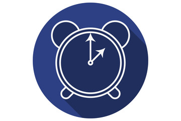 Icono blanco y azul de un despertador.