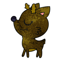 textured cartoon of cute red nosed reindeer