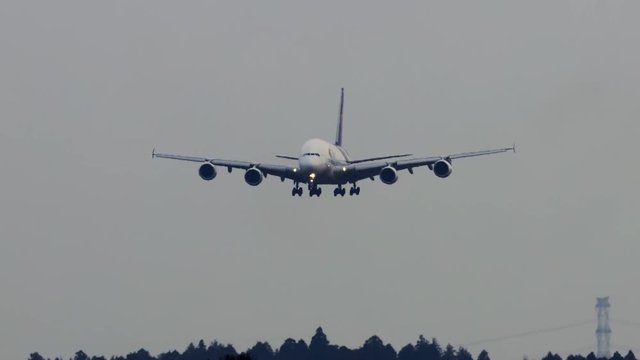 成田空港～さくらの山、着陸風景_A380