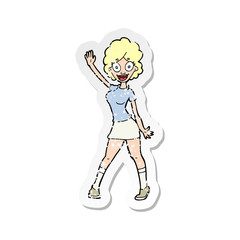retro distressed sticker of a cartoon woman dancing