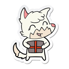 sticker of a happy cartoon fox