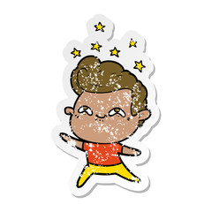 distressed sticker of a cartoon excited man