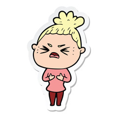 sticker of a cartoon angry woman