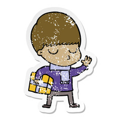 distressed sticker of a cartoon calm boy