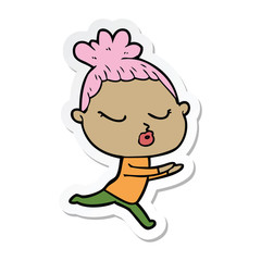 sticker of a cartoon calm woman