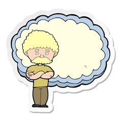 sticker of a cartoon man with text space cloud