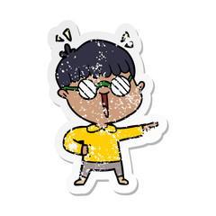 distressed sticker of a cartoon boy wearing spectacles