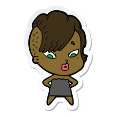 sticker of a cartoon surprised girl