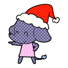 cute comic book style illustration of a elephant wearing santa hat