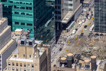 New York City 5th Ave Vertical view. Aerial view of streets of NYC