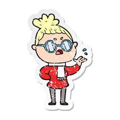 distressed sticker of a cartoon annoyed woman