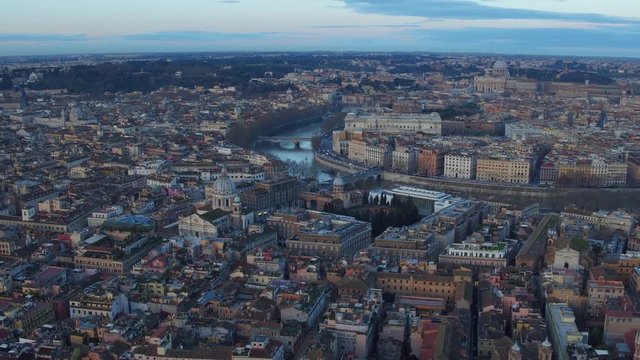 Drone view - Rome, Vatican City to Villa Borghese to  tracking backward - twilight