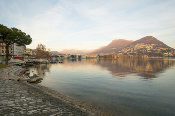 Fototapeta premium The lakeside promenade, Lugano