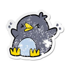 distressed sticker of a cartoon penguin