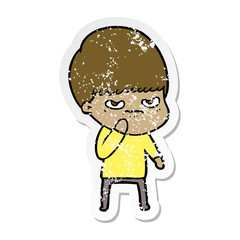 distressed sticker of a angry cartoon boy