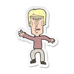 sticker of a cartoon angry man waving warning